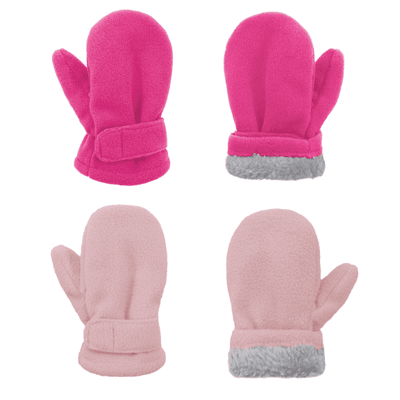 American Trends Toddler Mittens Unisex Fleece Lined Gloves Baby Winter Warm Mittens for Kids Boys and Girls -2 Pairs Pack L Rose Red & Pink