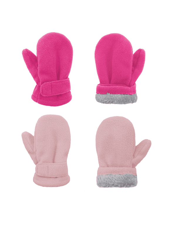 Toddler Mittens Unisex Fleece Lined Gloves Baby Winter Warm Mittens for Kids Boys and Girls -2 Pairs Rose Red & Pink 2-4 Years