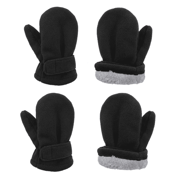 American Trends Toddler Mittens Unisex Fleece Lined Gloves Baby WinterMittens for Kids -2 Pairs Black; M