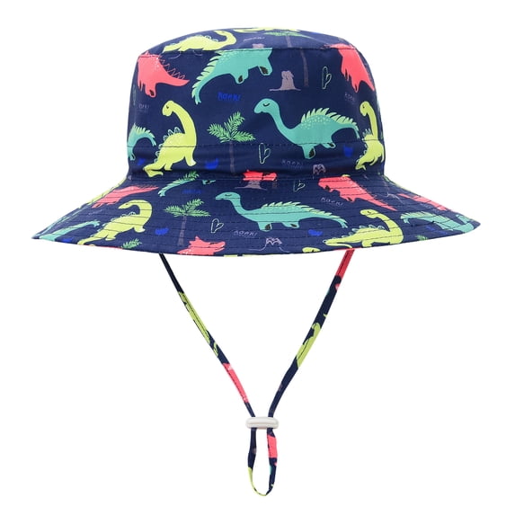 American Trends UPF 50+ Baby Boy Sun Hat Sun Protective Cute Wide Brim Summer Kids Beach Bucket Hats Toddler Sun Hats for Girl Navy Dinosaur L
