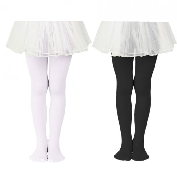 American Trends Ultra-Soft Ballet Dance Tights for Kids Super Elasticity School Uniform Tights for Girls Soft Athletic Leggings Infant White & Black S