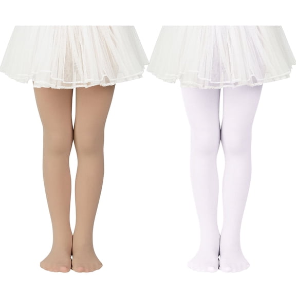 American Trends Ultra-Soft Ballet Dance Tights for Kids Super Elasticity School Uniform Tights for Girls Soft Athletic Leggings Infant Nude & White M