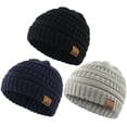 thumbnail image 1 of American Trends Warm Baby Knit Hat Cute Cozy Chunky Winter Cap Infant Toddler Baby Beanies for Boys Girls 3 Pack Black & Light Grey & Navy, 1 of 4