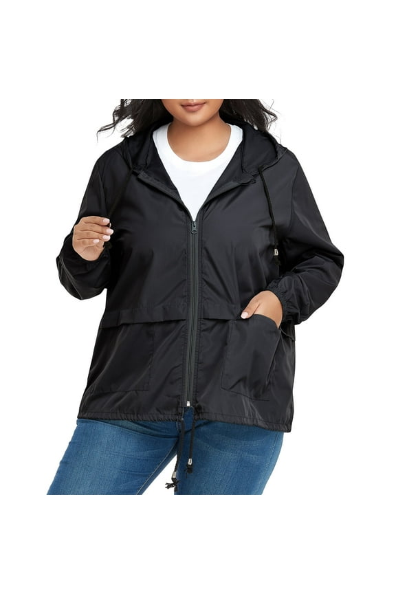 Plus Size Rain Jacket for Women Raincoat Waterproof with Hood Rain Coats for Women Lightweight Black 2XL