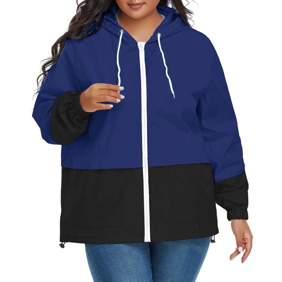 Ponceau Plus Size Rain Jacket for Women Raincoat Waterproof with Hood Rain Coats for Women Lightweight Navy Blue 3XL