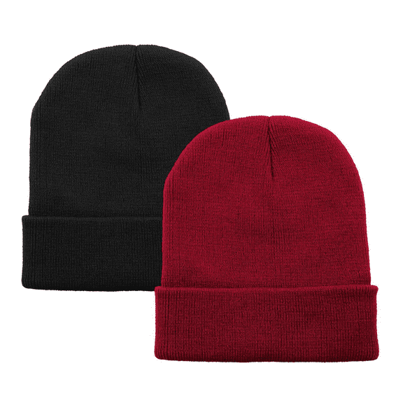 American Trends Winter Hats for Men Women Slouchy Cuffed Beanies Soft Plain Knit Hats Skull Caps Unisex Black & Red