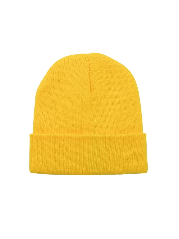 Winter Hats for Men Women Slouchy Cuffed Beanies Soft Plain Knit Hats Skull Caps Unisex Color Yellow