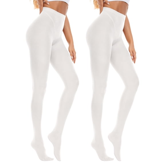 American Trends Women High Waisted Tights Soft Opaque Tights for Women Nylons for Women Control Top Run Resistant Stocking 80s Dance Tights Pantyhose 2 Pack White
