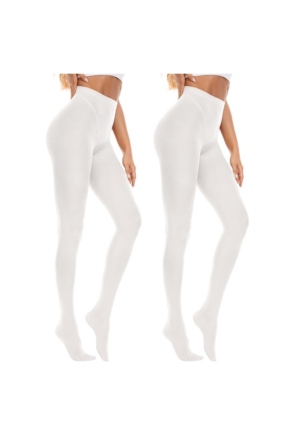 Women High Waisted Tights Soft Opaque Tights for Women Nylons for Women Control Top Run Resistant Stocking 80s Dance Tights Pantyhose 2 Pack White