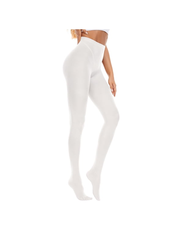 Women High Waisted Tights Soft Opaque Tights for Women Nylons for Women Control Top Run Resistant Stocking 80s Dance Tights Pantyhose White
