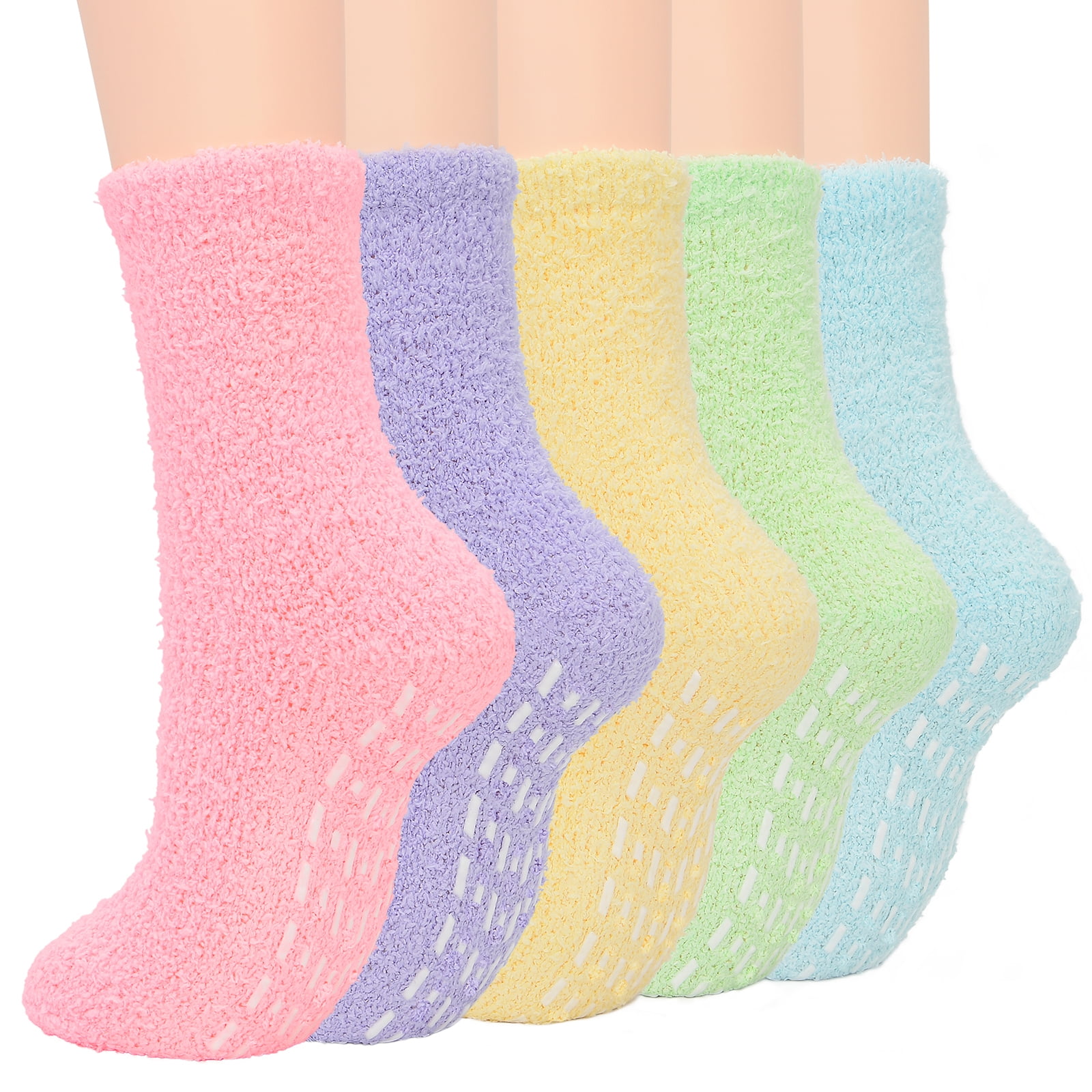 American Trends Women Warm Super Soft Cozy Fuzzy Socks Fluffy socks Slipper  Socks for Women with Grippers Non Slip Sleeping Socks 5 Pack Solid Rainbow
