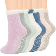 American Trends Women Warm Super Soft Cozy Fuzzy Socks Fluffy socks Slipper Socks for Women with Grippers Non Slip Sleeping Socks 7 Pack Rainbow Color