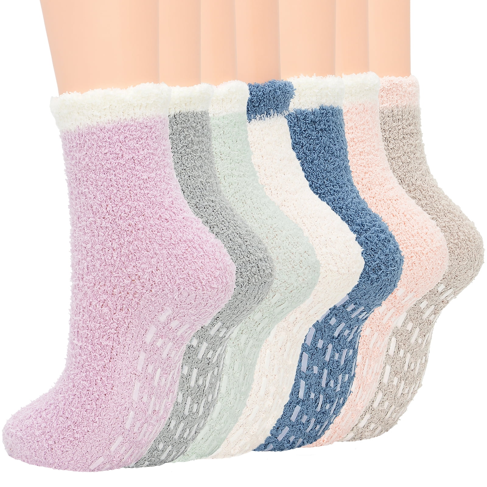 Four Cozy Non-Slip Socks in Pastel Colors 