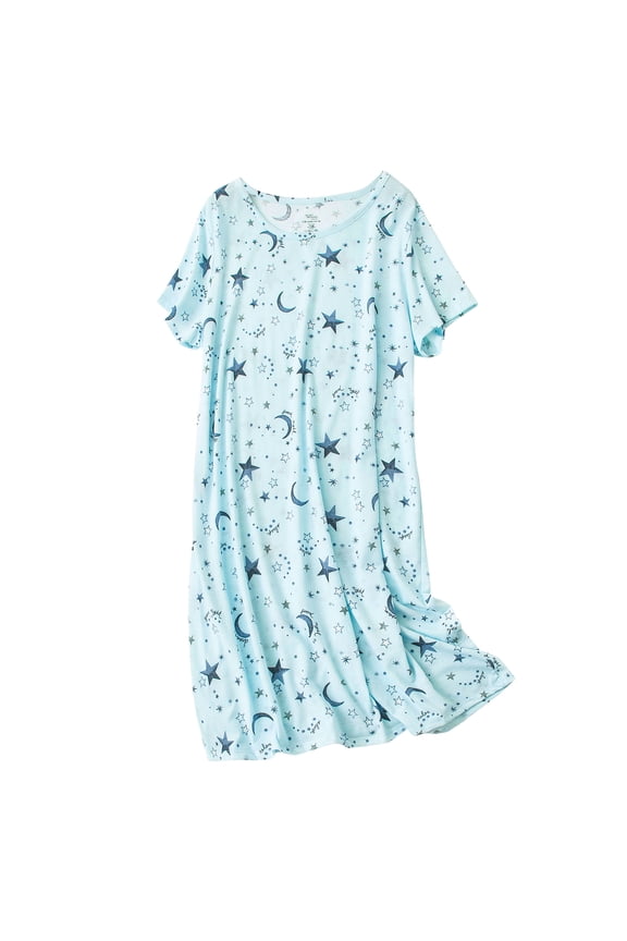 Womens Cotton Nightgowns Cartoon Printed Night Shirt Casual Pajamas Long Sleep Dress