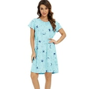 American Trends Womens Cotton Nightgowns Cartoon Printed Night Shirt Casual Pajamas Long Sleep Dress