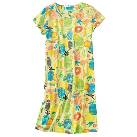 American Trends Womens Cotton Nightgowns Cartoon Printed Night Shirt for Sleeping Casual Pajamas Long Sleep Dress Cute Sleepwear Yellow Pineapple 2XL