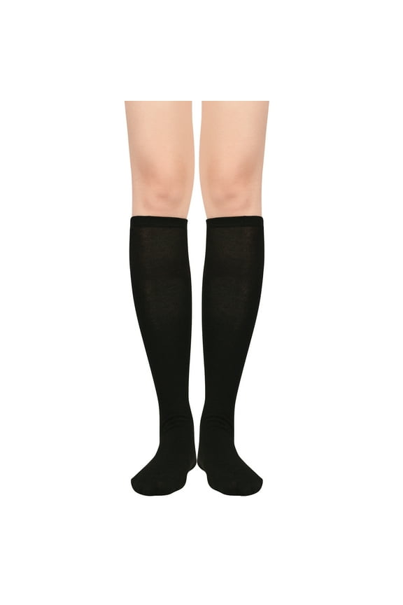 Womens Knee High Athletic Socks Casual Stripe Tube Outdoor Sport Socks Thigh High Tights Stockings 1 Pack Black Solid