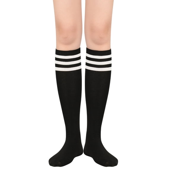 American Trends Womens Knee High Athletic Socks Casual Stripe Tube Outdoor Sport Socks Thigh High Tights Stockings 1 Pack Black White