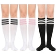 thumbnail image 1 of American Trends Womens Knee High Athletic Socks Casual Stripe Tube Outdoor Sport Socks Thigh High Tights Stockings 3 Pack Black Pink White, 1 of 4