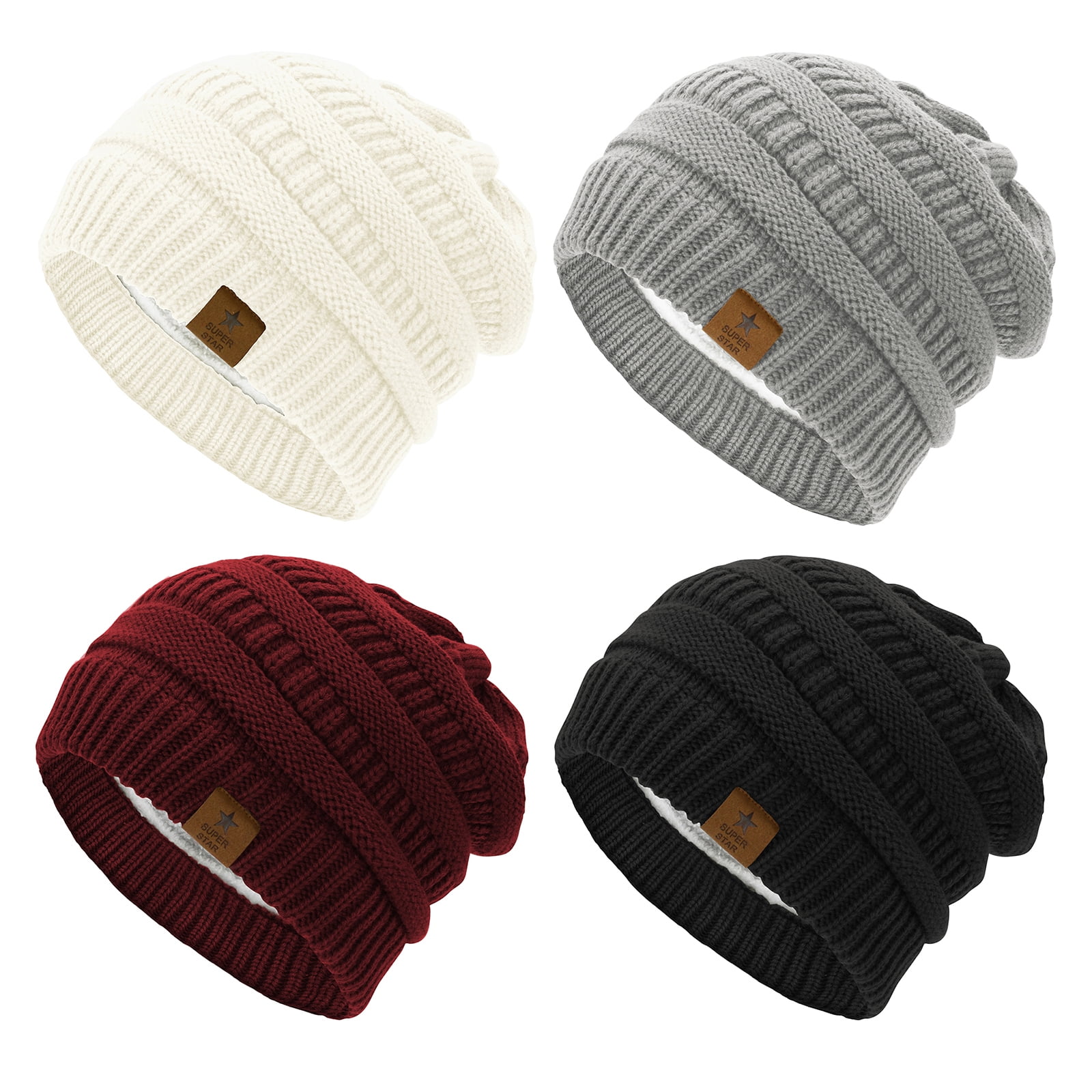 Unisex Black  Burgundy Warm Fleece-Lined Knit Beanie Skull Cap for Cold Weather Gymreapers Ribbed Knit Skull Beanie - Maroon main image 3