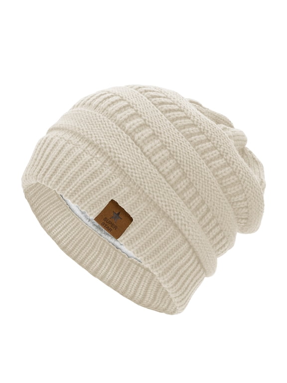 Womens Knit Beanie Winter Thick Solid Fleece Lined Beanie Hats for Women Men Unisex Warm Skiing Beanies Beige