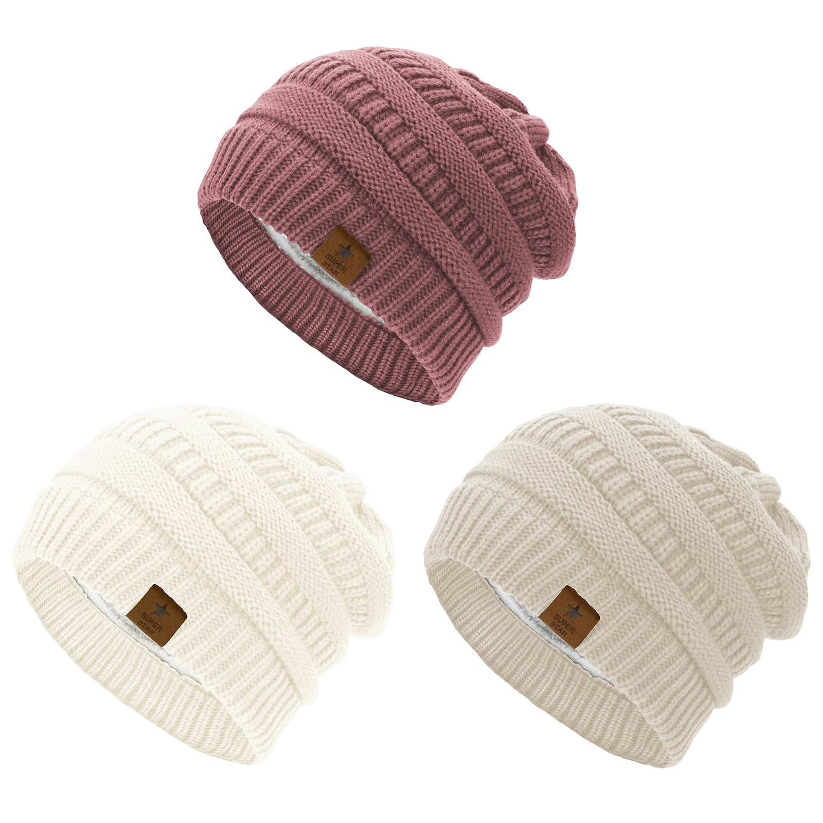 American Trends Womens Knit Beanie Winter Thick Solid Fleece Lined