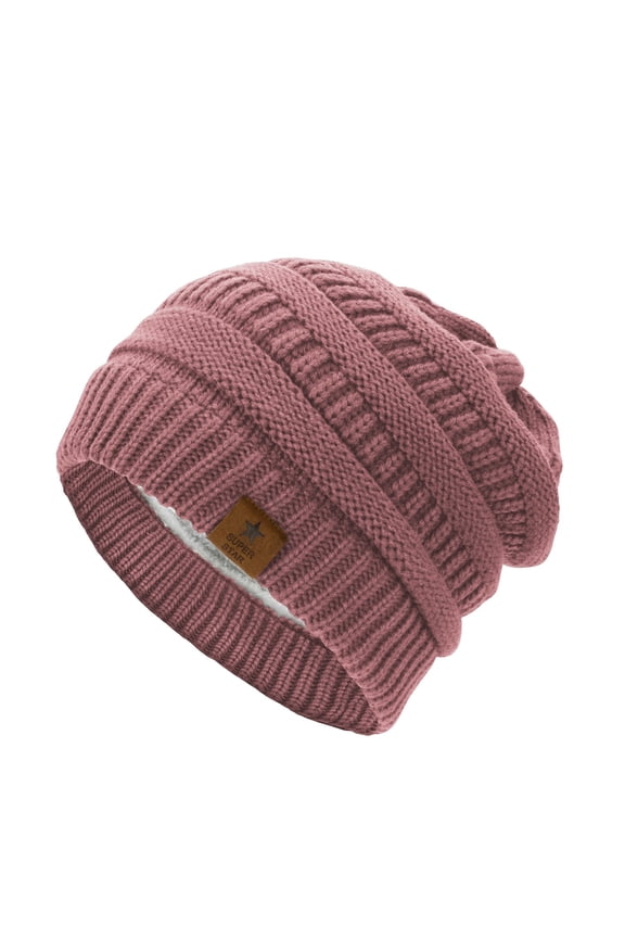 Womens Knit Beanie Winter Thick Solid Fleece Lined Beanie Hats for Women Men Unisex Warm Skiing Beanies