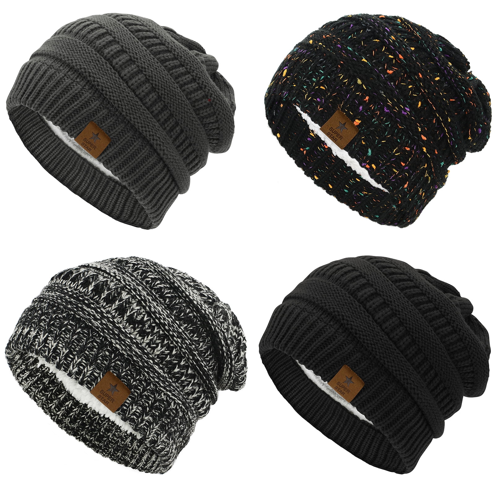 American Trends Womens Knit Beanie Winter Thick Solid Fleece Lined