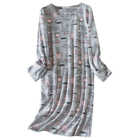 American Trends Womens Long Sleeve Nightgowns Cotton Nightgowns Sleep Shirt for Women Soft House Dresses Night Gown for Ladies Long Gray Cup S Gray-Cup Small