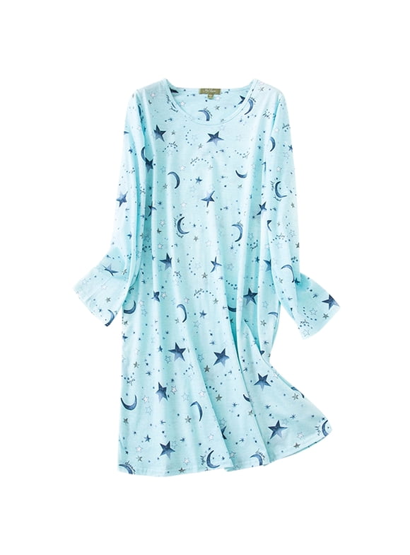 Womens Long Sleeve Nightgowns Cotton Nightgowns Sleep Shirt for Women Soft House Dresses Night Gown for Ladies