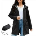 thumbnail image 1 of American Trends Women Waterproof Lightweight Rain Jacket Long Windproof Loose Rain Coats Active Outdoor Hooded Windbreaker Black L, 1 of 8