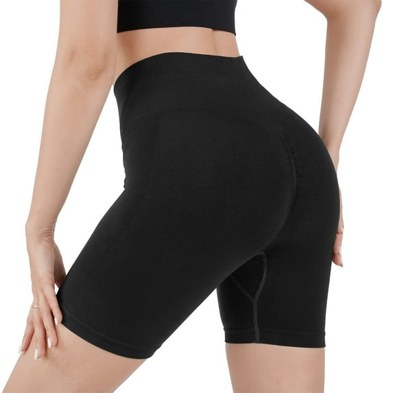 American Trends Workout Shorts for Women Seamless Elastic Spandex Shorts Gym Yoga Running Athletic Sports Shorts for Women Black S