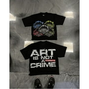 ANQINGLUELV American Trendy Gothic Letter Pattern Printed Oversized T-Shirt Men's Y2K Street Hip-Hop Loose Retro Casual Round Neck Top Women