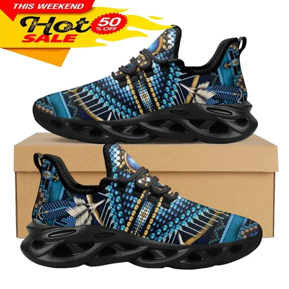American Tribal Casual Women Mesh Sneakers Summer Cool Platform Shoes Bead Cross Mandala Print Walk Footwear