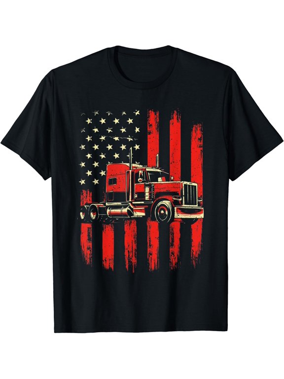 American Trucker - Semi Truck Driver Trucking Big Rig T-Shirt, Vintage Birthday Gift