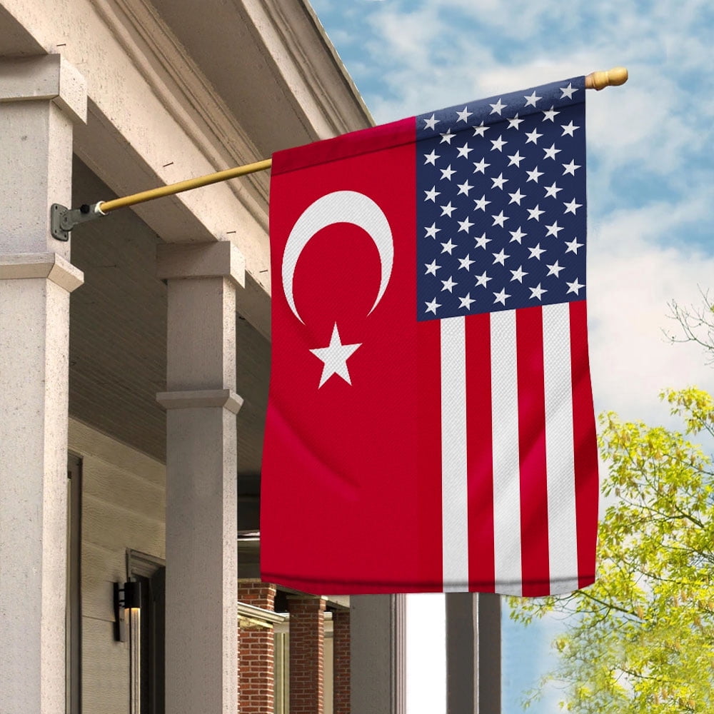 American Turkey Flag Turkish Friendship U.S.A Memorial Day Patriotic For House Flag, Double-Sided Decorative Outdoor Flag, Polyester Yard Flag 29.5 x 39.5 in