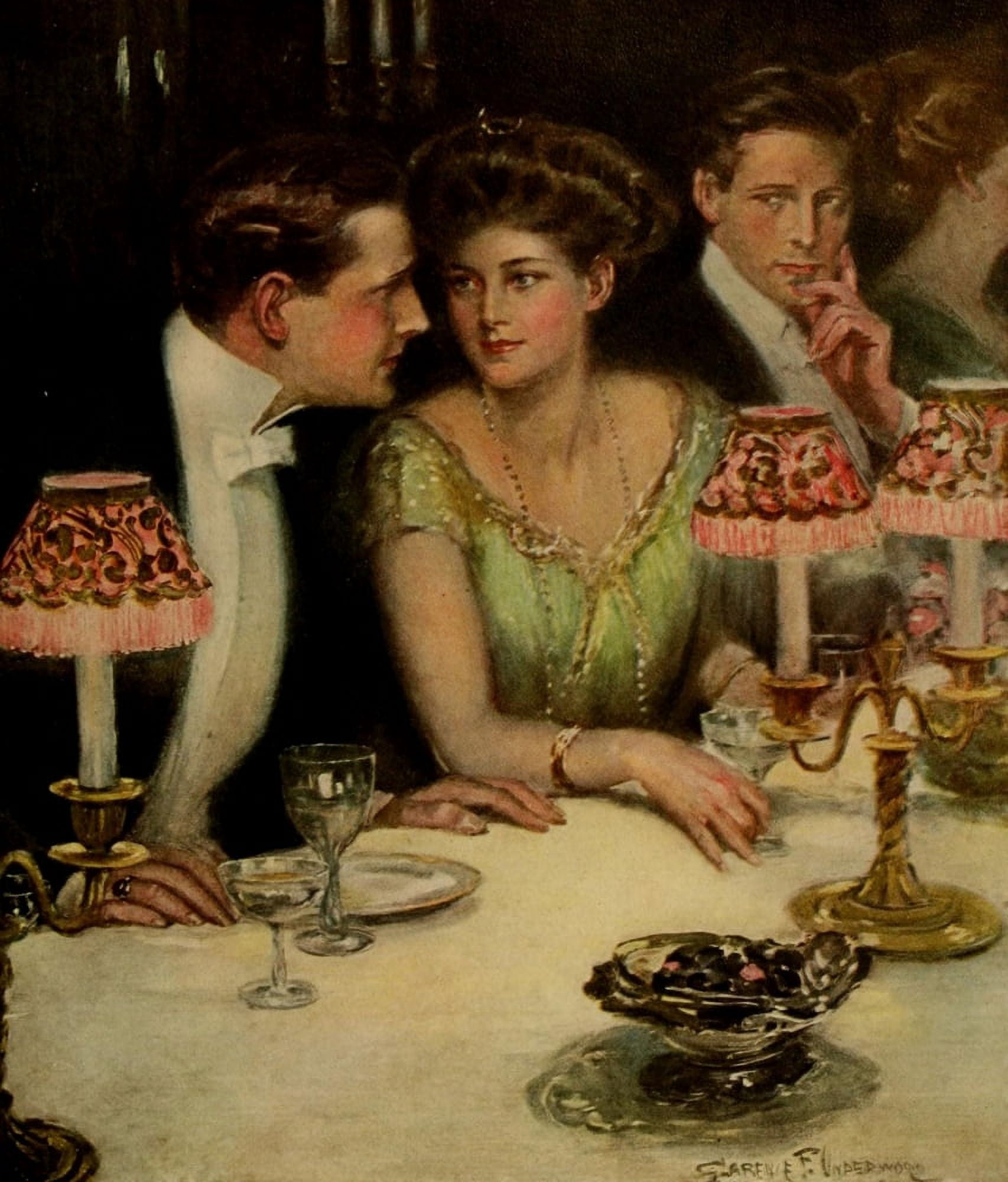 American Types 1912 The only two at dinner Canvas Art - Clarence F Underwood (18 x 24)