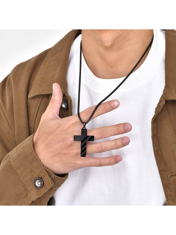American US Flag Cross Necklace for Men, Black Stainless Steel Inspirational Motivational Encouragement Crosses Necklaces