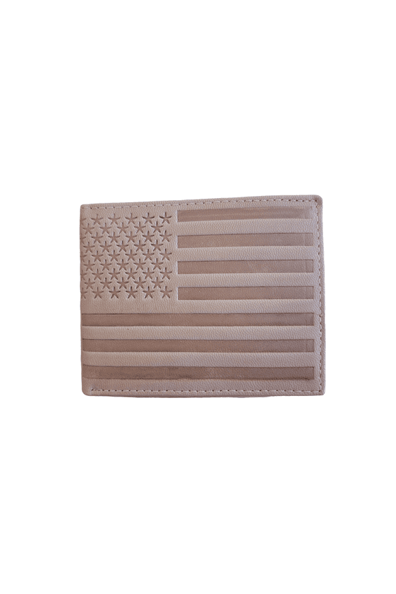 American US Flag Embossed Genuine American Leather RFID Bifold Wallet by MDream Tan