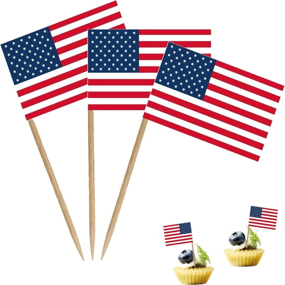 American US Toothpick Flag USA Small Mini Cocktail Fruit Cupcakes Toppers Food Stick Flags Decorations,100 Pack