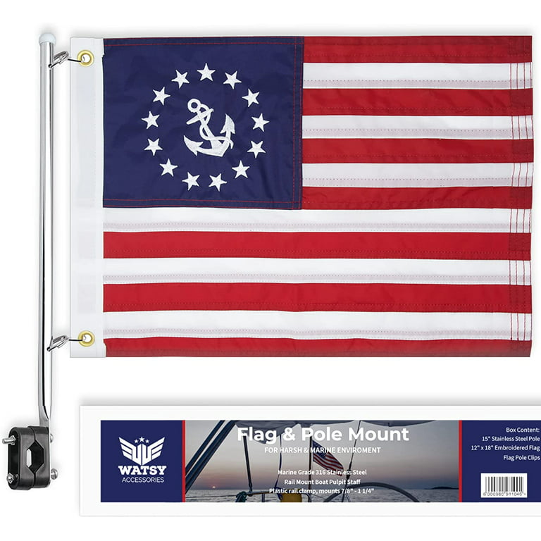 American US Yacht Ensign Boat Flag With Pole Kit Nautical Cabin