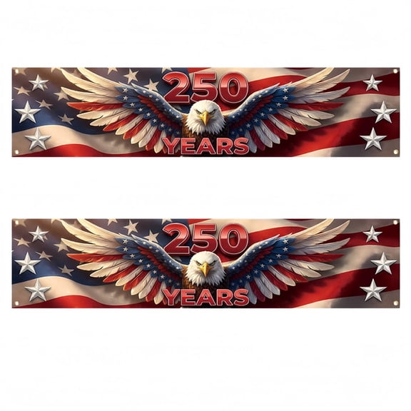 American USA 250th Anniversary Independence Day Banners 2-Pack - 78x18 Inch Patriotic Banner with Brass Grommets for July 4th
