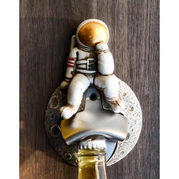American USA Astronaut in Space Suit Landing On Moon Wall Bottle Opener