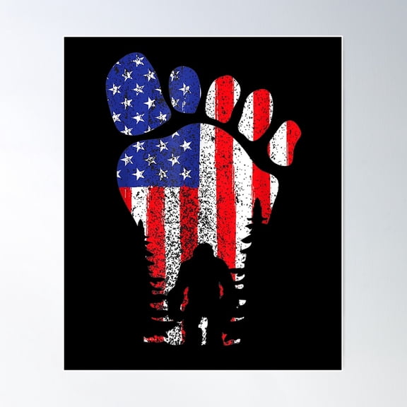 American USA Flag Bigfoot Sasquatch Design Unframed Paper Poster 11x14in