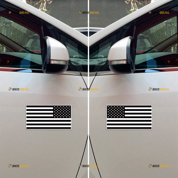 American USA Flag Car Magnet Black White Magnetic Sticker Decal - Pair Mirrored Reversed Reflective 4" - for Truck Door Fridge Reusable Waterproof