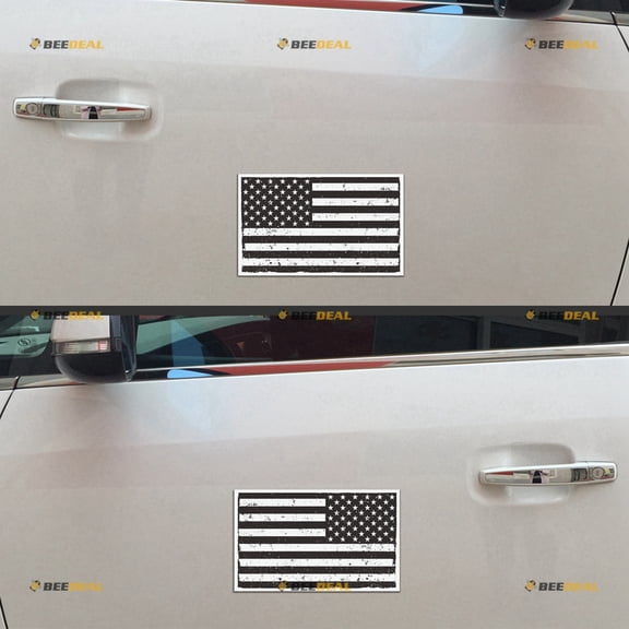 American USA Flag Car Magnet Grunge Subdued Monochrome Magnetic Sticker Decal - Pair Mirrored Reversed Glossy 4" - for Truck Door Fridge Reusable Waterproof