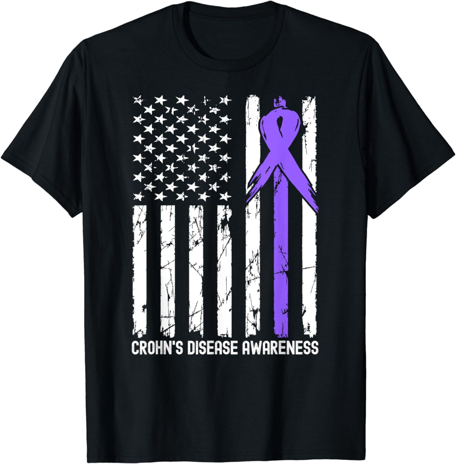 American USA Flag Crohn's Disease Awareness Month Ribbon T-Shirt ...