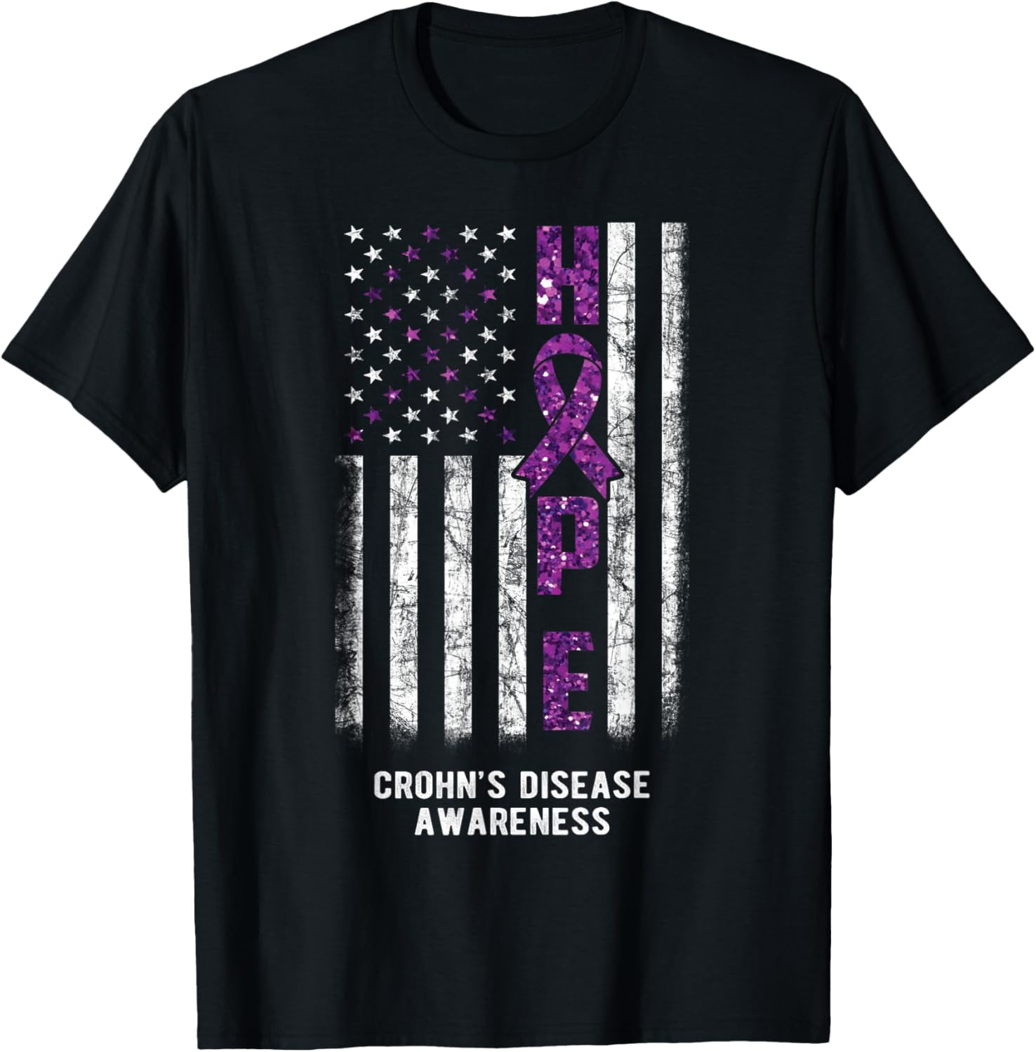 American USA Flag Crohn's Disease Awareness Month Ribbon T-Shirt ...