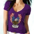 thumbnail image 1 of American USA Flag Eagle Printed Women V-neck Tee Shirt Color Purple Large, 1 of 2
