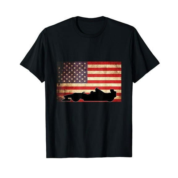 American USA Flag Indy Car Fan Lover Racecar Formula Gift Black T-Shirt